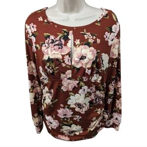 Blue Leopard NWT Floral Long Sleeve Top Sz 1X